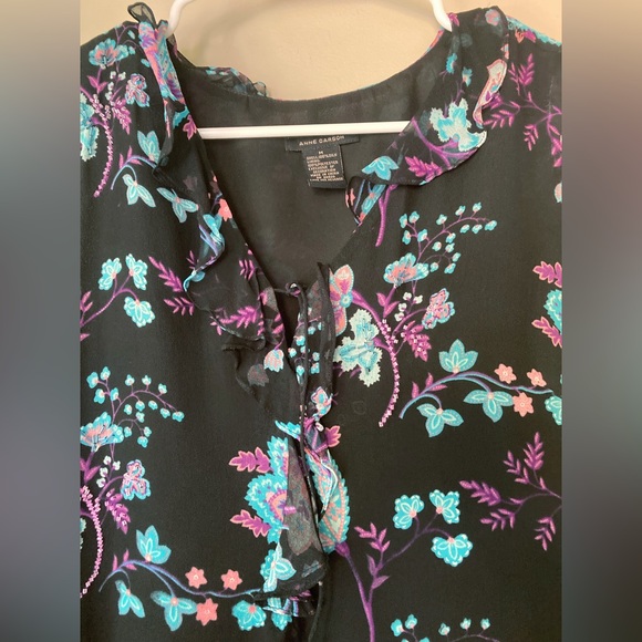 Anne Carson Beautiful Black & Blue Floral 100% Silk Tank Top M - Picture 4 of 7